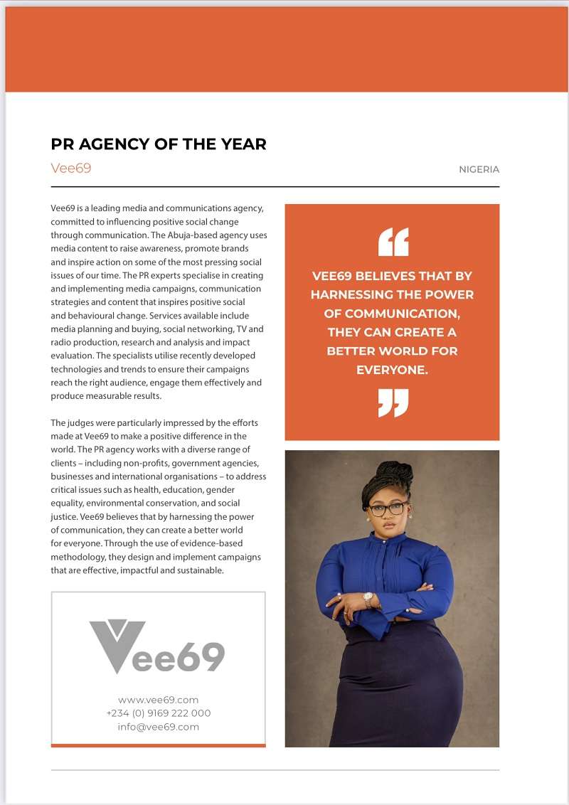 Vee69 Wins Prestige International Award for PR Agency of the Year in the UK